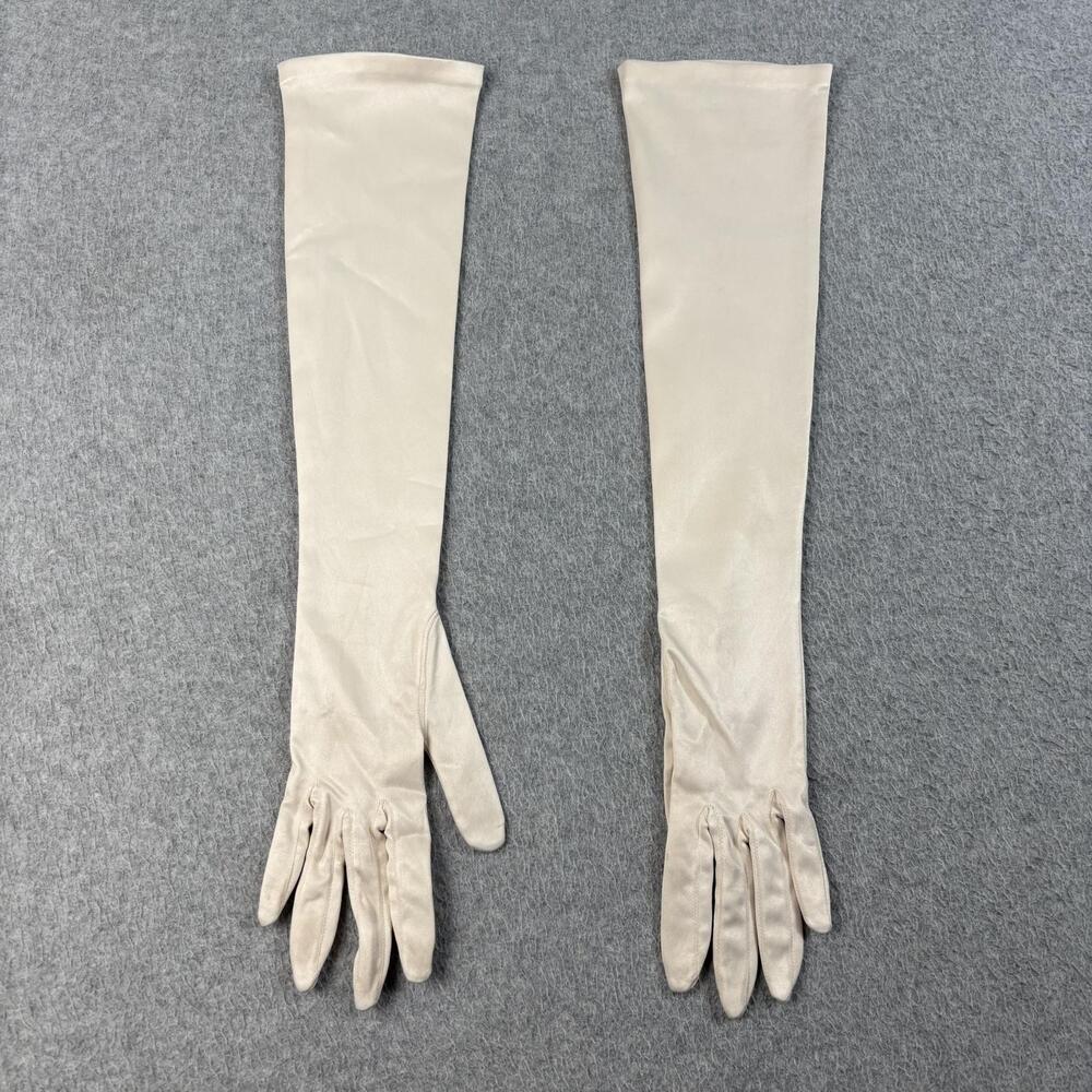 Vintage Satin Gloves Women 6.5 White Opera Length Evening West Germany Elegant
